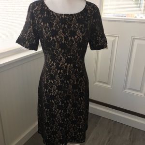 Allen B black lace cocktail dress knee length